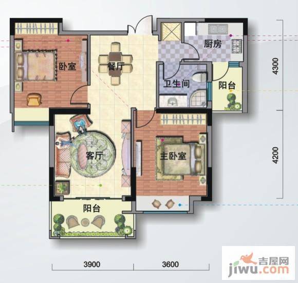 黄陂广场2室2厅1卫98㎡户型图