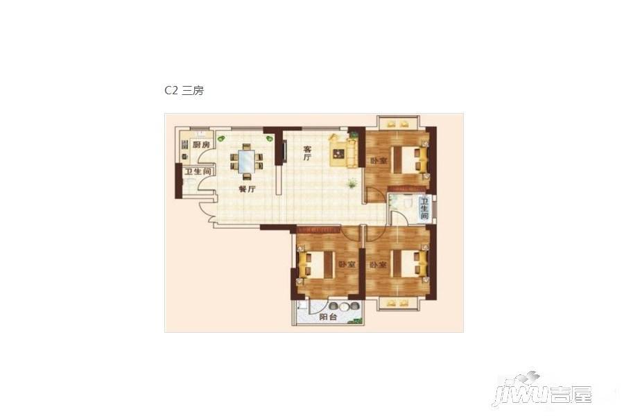 银泰御华园二期进阶家3室2厅2卫122㎡户型图