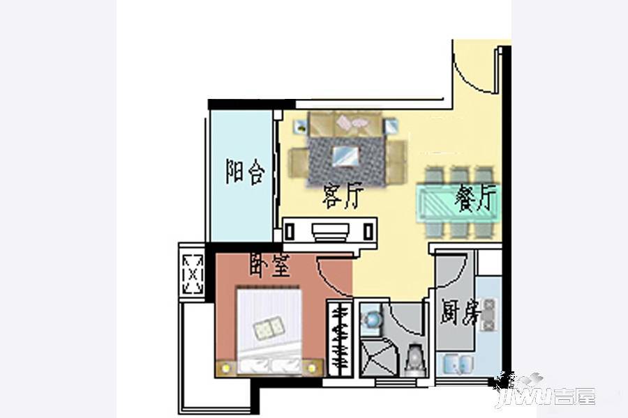 江山如画1室2厅1卫41.8㎡户型图