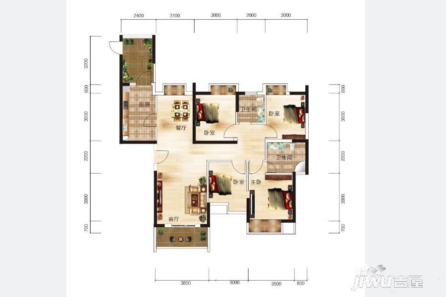 光谷自由城4室2厅2卫150㎡户型图