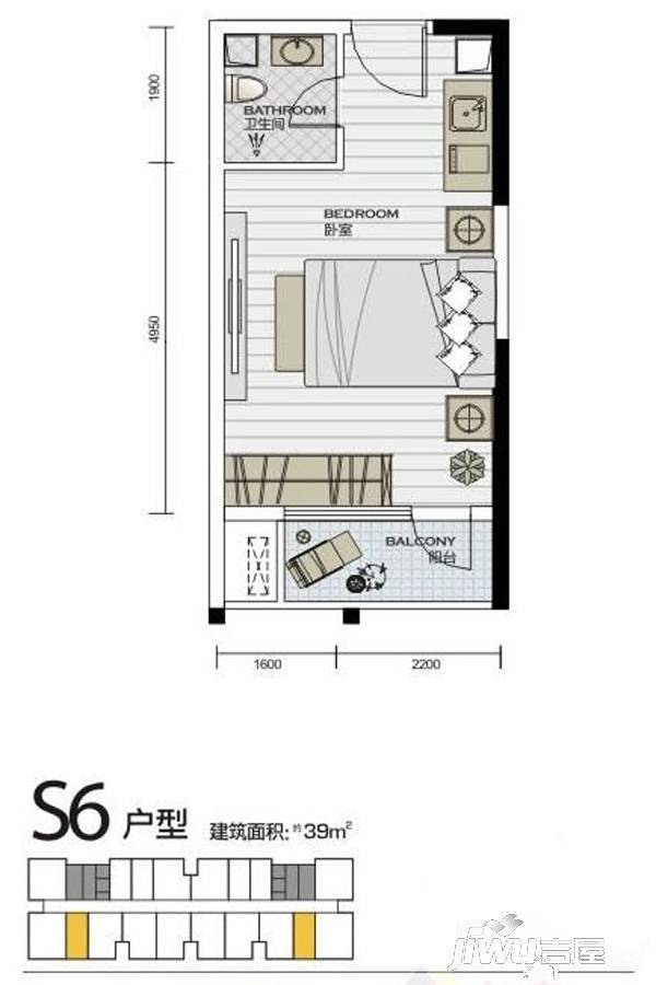 武汉SOHO商铺1室1厅1卫39㎡户型图