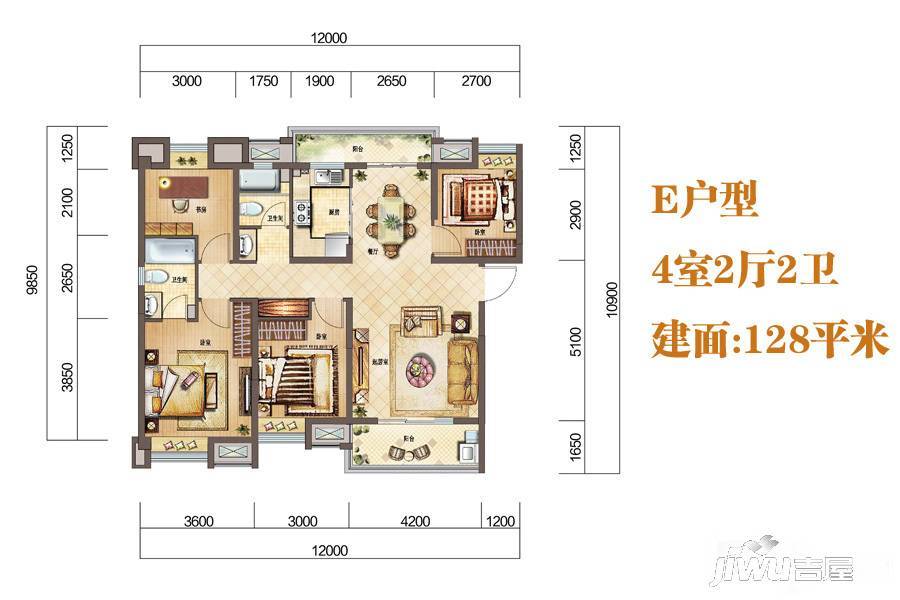 世茂云锦樱海园4室2厅2卫128㎡户型图