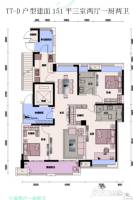 金湖听语二期留园3室2厅1卫151㎡户型图