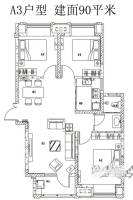 理公馆3室2厅1卫90㎡户型图