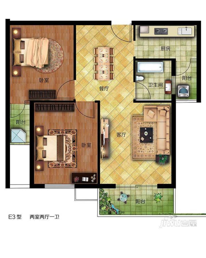 金凤东城2室2厅1卫86.7㎡户型图