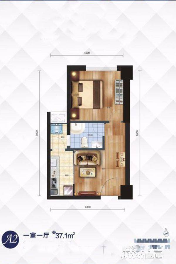 红枫金座1室1厅1卫37.1㎡户型图