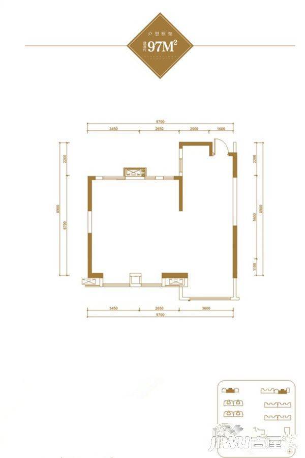 绿地国际理想城2室2厅2卫97㎡户型图