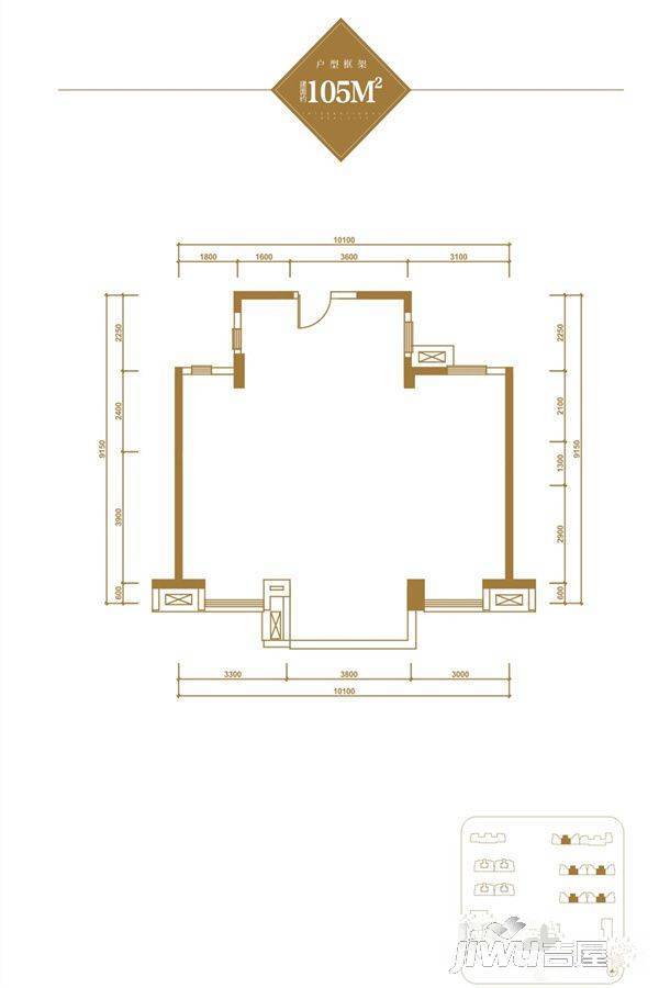 绿地国际理想城3室2厅2卫105㎡户型图