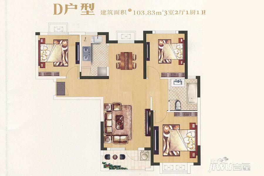 光明上海府邸3室2厅1卫103.8㎡户型图