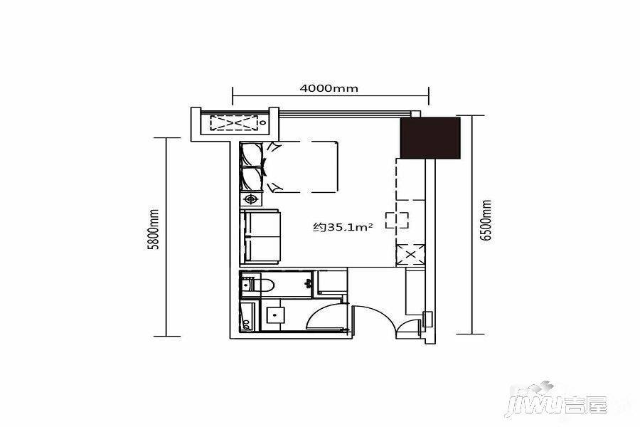 美好广场商铺1室1厅1卫35.1㎡户型图