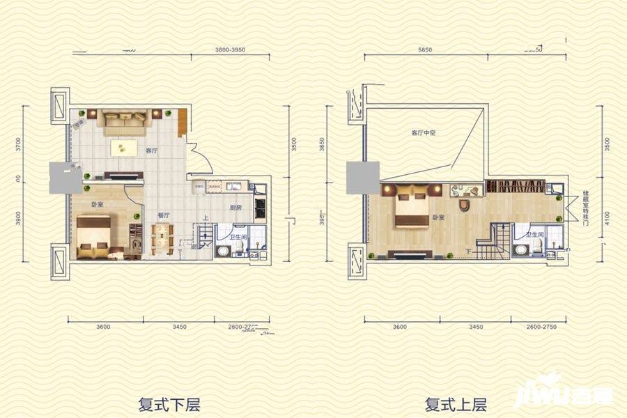 恒大城悦湖公馆2室2厅2卫86㎡户型图