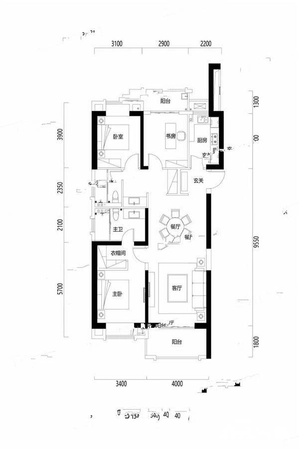 泛悦城3室2厅2卫140㎡户型图