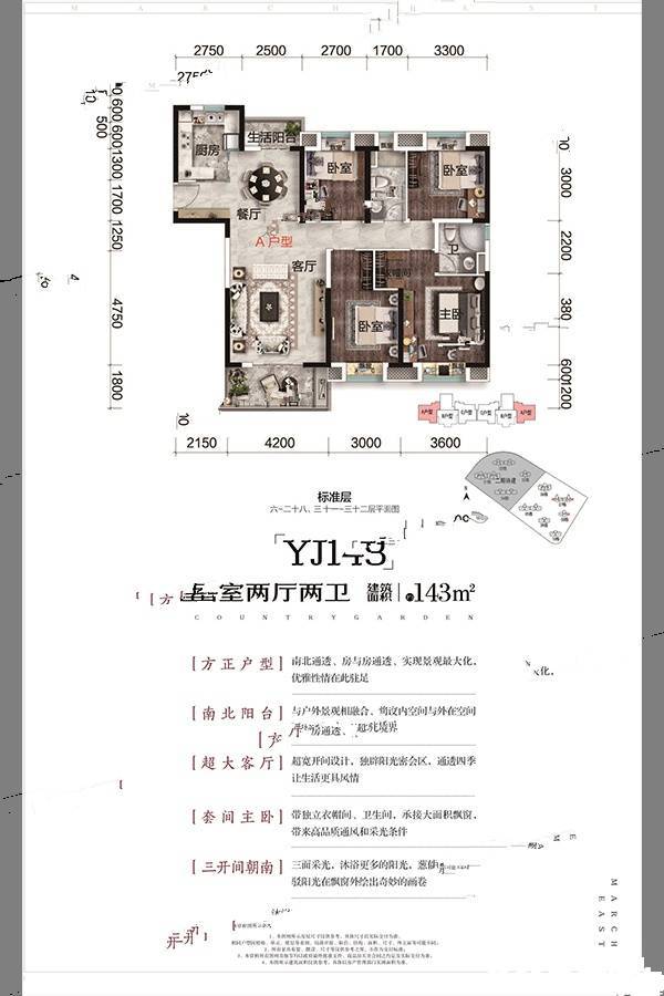 碧桂园生态城东境4室2厅2卫143㎡户型图