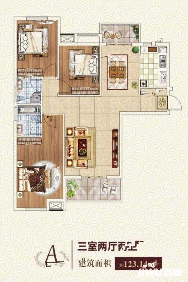 状元府3室2厅2卫123.1㎡户型图