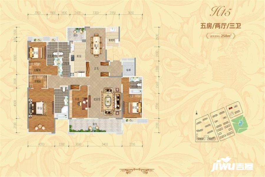 光谷之星公馆5室2厅3卫258㎡户型图