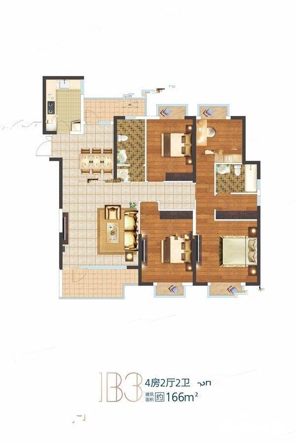 南国中心二期4室2厅2卫166㎡户型图