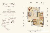 中建东湖锦城3室2厅1卫97㎡户型图