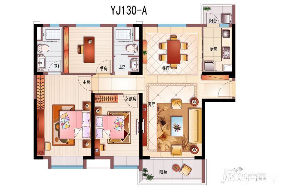 碧桂园白鹭湾3室2厅2卫130㎡户型图