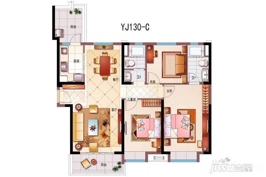 碧桂园白鹭湾3室2厅2卫130㎡户型图