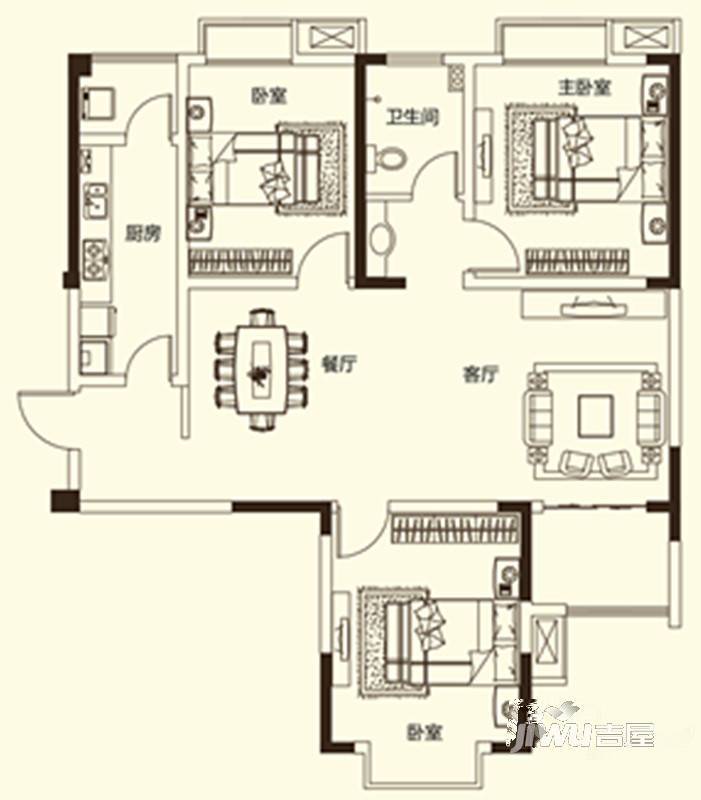 曼哈顿MOMA国际社区3室2厅1卫125㎡户型图