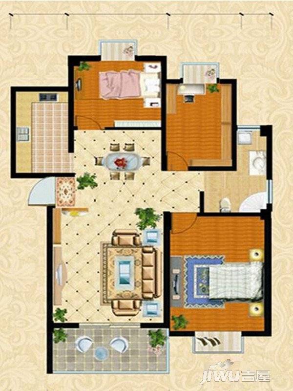 浦西新城2室2厅1卫87.8㎡户型图