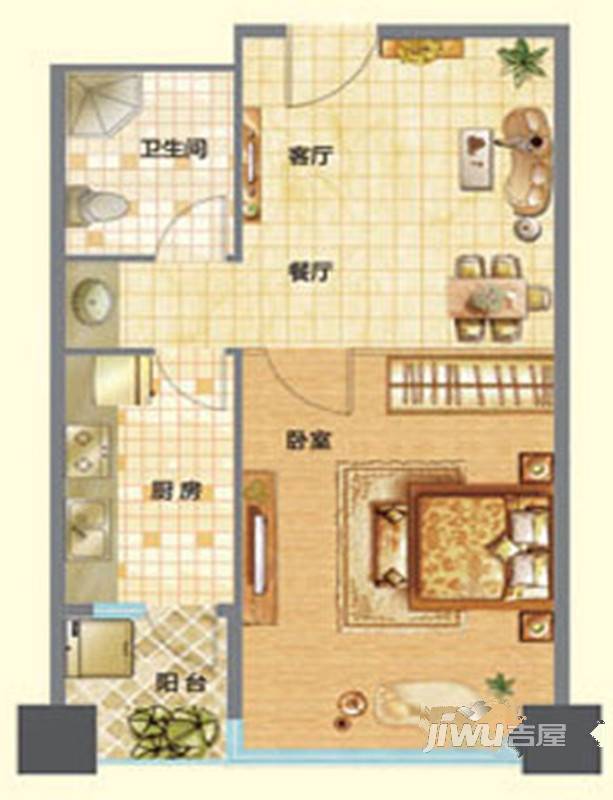 东壹号1室1厅1卫63.3㎡户型图