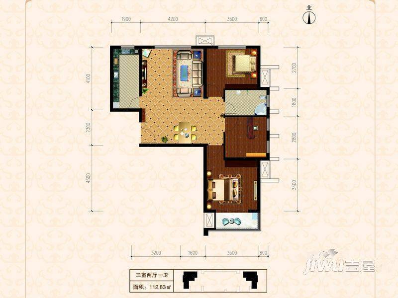 沧州文化产业园3室2厅1卫112.8㎡户型图