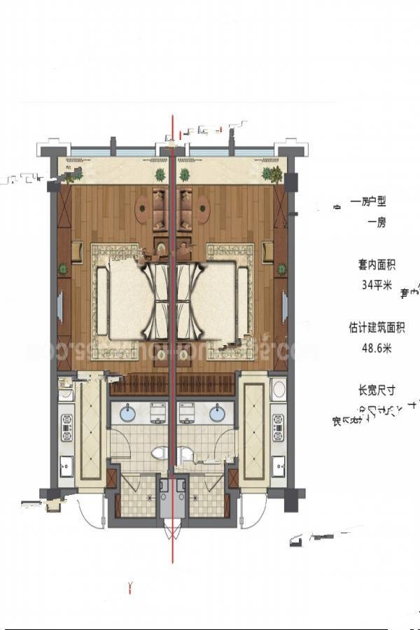 尚村中国裘皮城（尚都国际风尚小镇）1室1厅1卫48.6㎡户型图