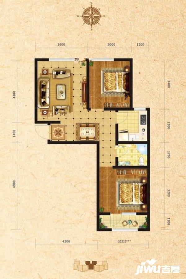 翠湖澜庭2室2厅1卫63.4㎡户型图