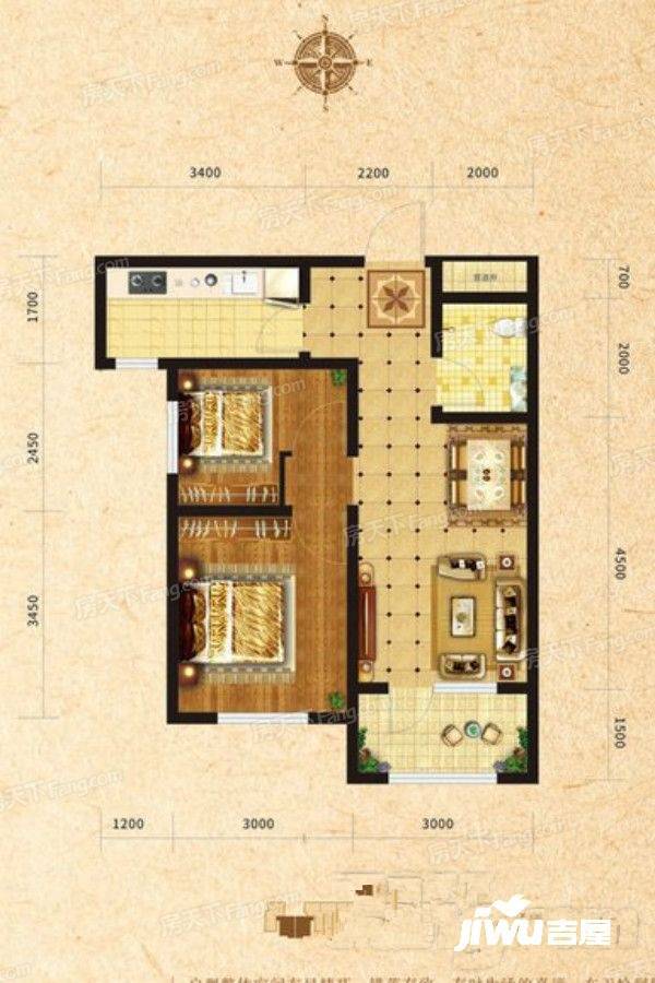 翠湖澜庭2室2厅1卫77.1㎡户型图