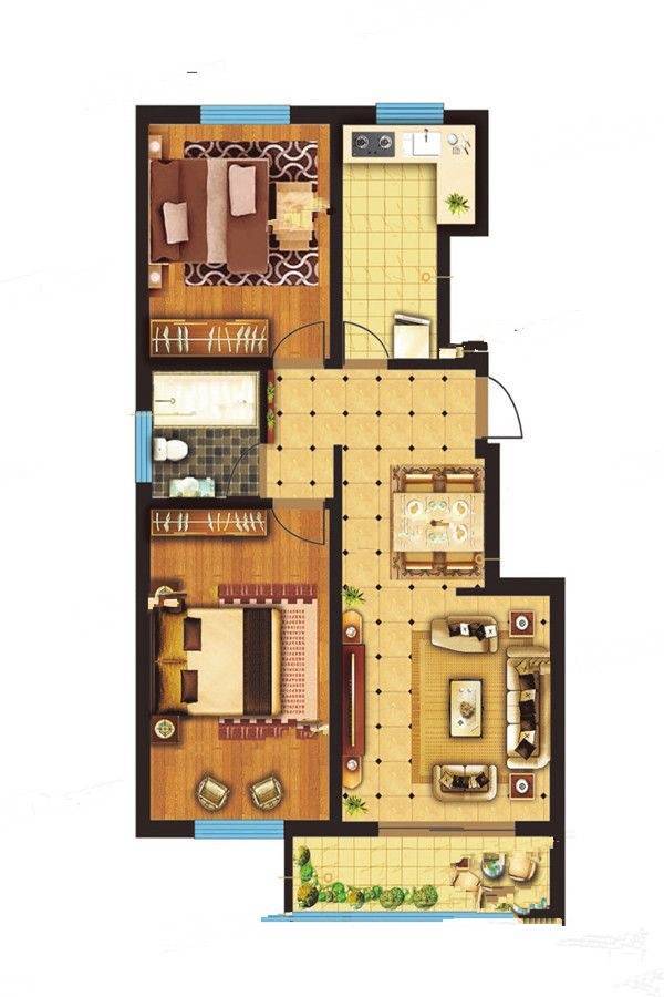 文安百都家园2室2厅1卫92.4㎡户型图