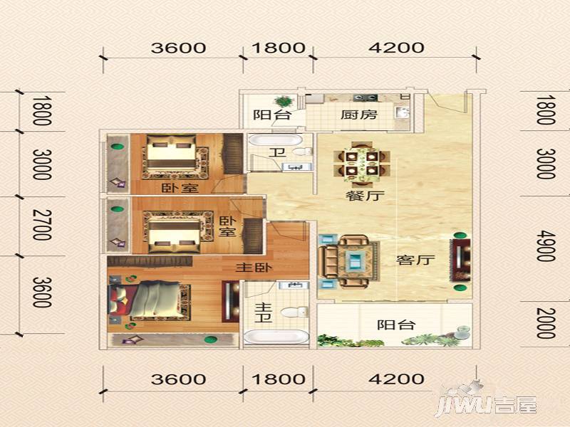 万绿桃源3室2厅2卫户型图