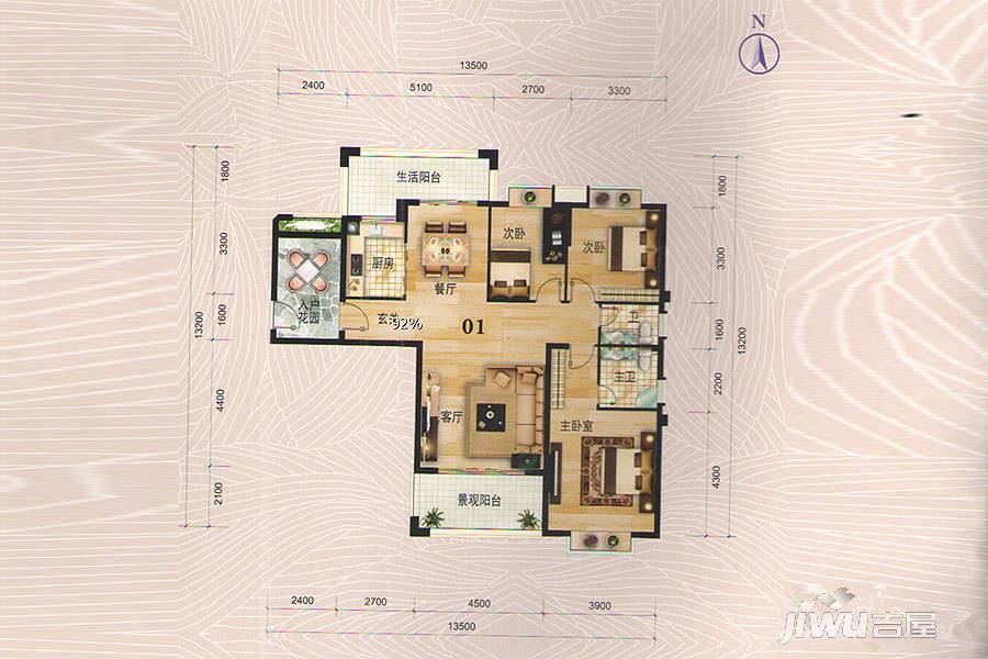 友诚公园国际3室2厅2卫143㎡户型图