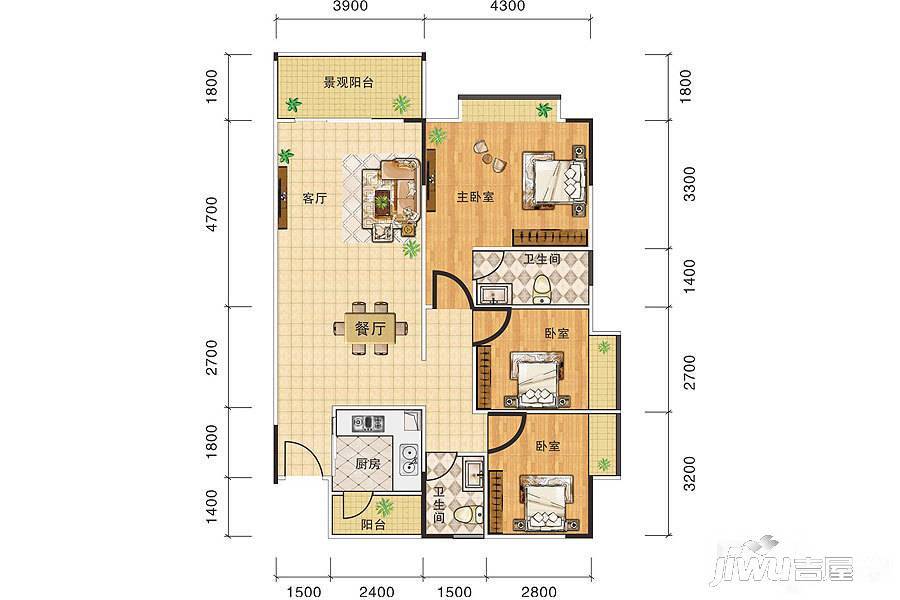 阳光水岸3室2厅2卫户型图