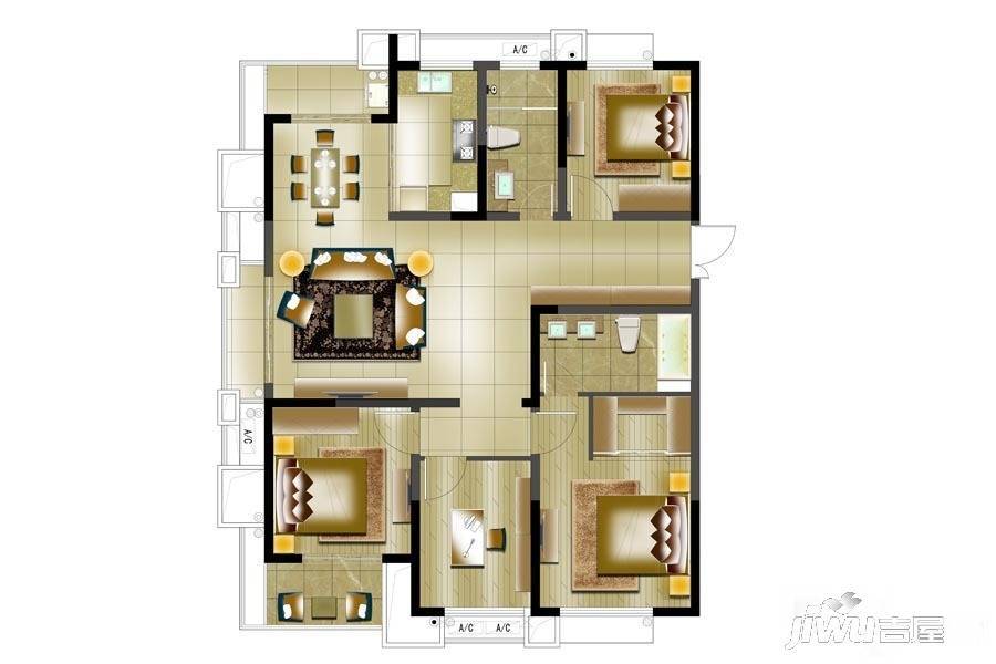 金通玫瑰园4室2厅2卫133㎡户型图