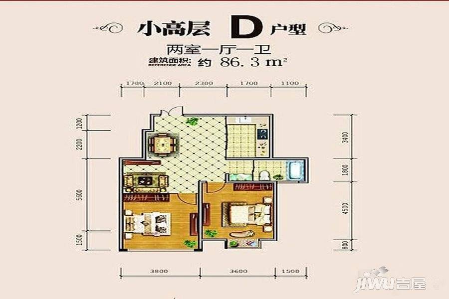 苏源聚福园2室1厅1卫86.3㎡户型图