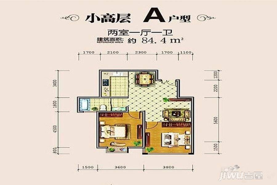 苏源聚福园2室1厅1卫84.4㎡户型图