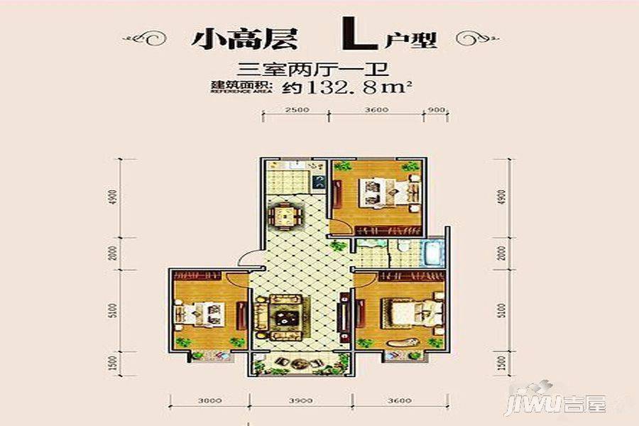 苏源聚福园3室2厅1卫132.8㎡户型图