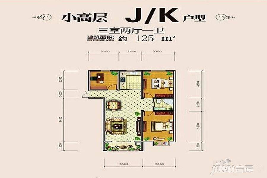 苏源聚福园3室2厅1卫125㎡户型图