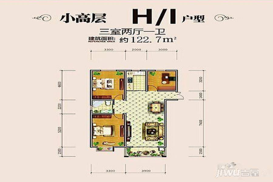 苏源聚福园3室2厅1卫122.7㎡户型图