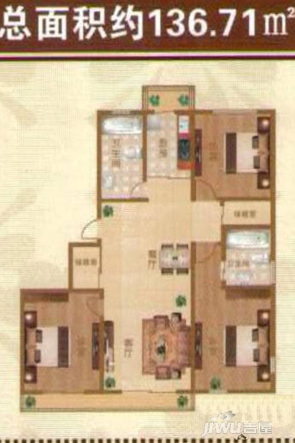 和睦佳园3室2厅2卫136.7㎡户型图