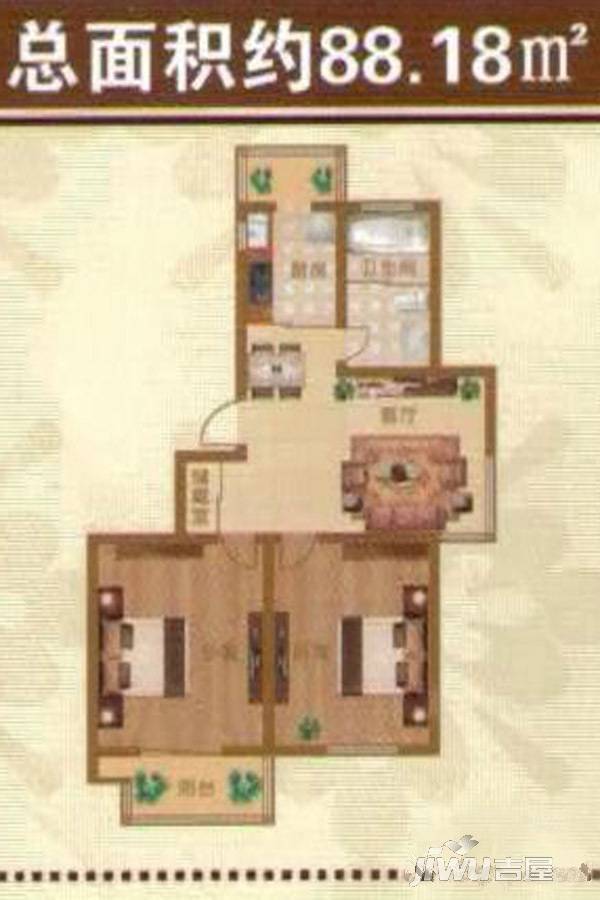 和睦佳园2室2厅1卫88.2㎡户型图