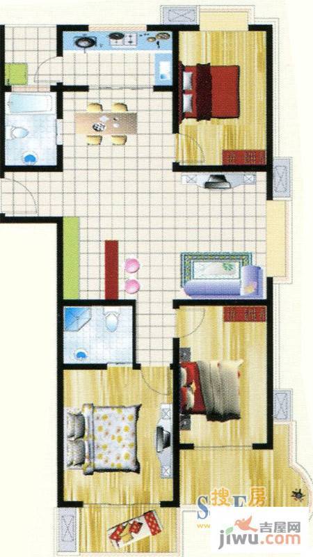 丽水金都3室2厅2卫127.7㎡户型图