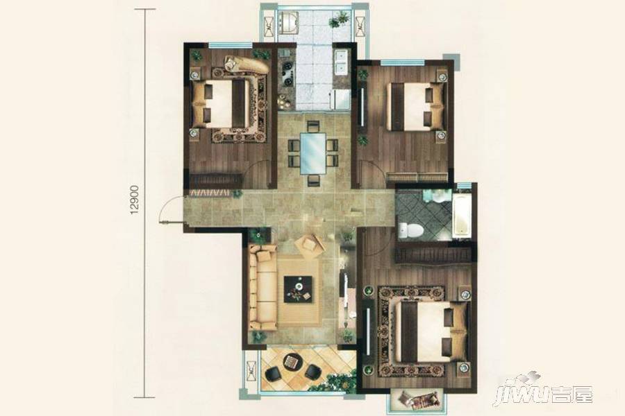 虹桥城市花园3室2厅1卫123.9㎡户型图