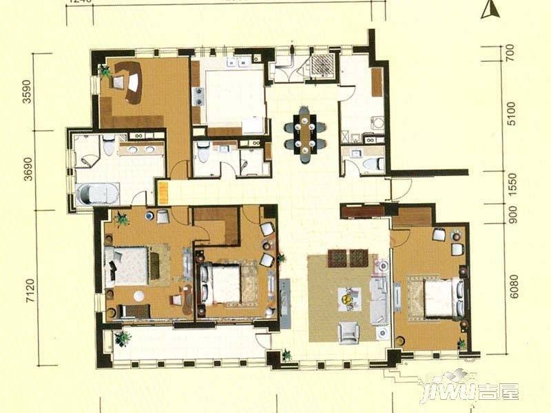 惠灵顿国际社区4室2厅3卫268㎡户型图