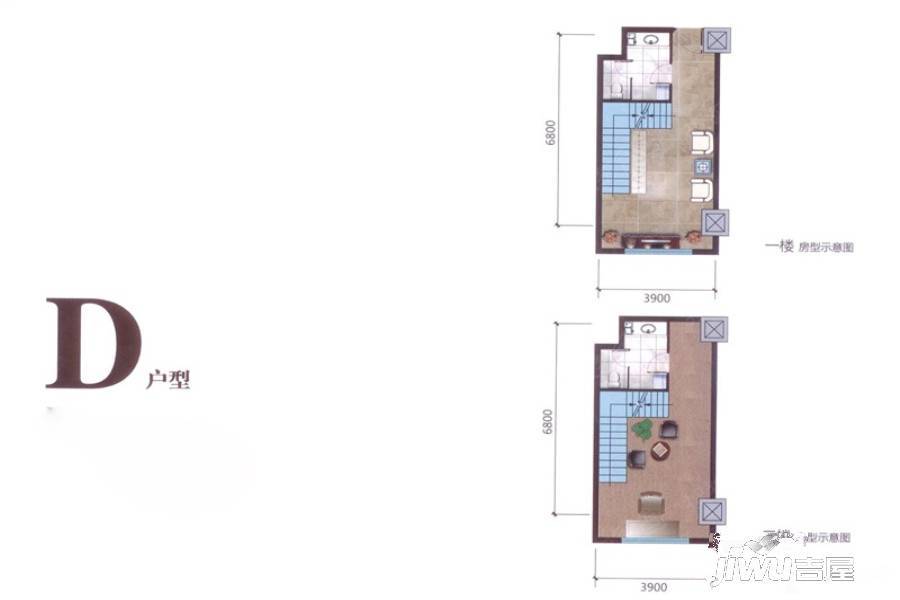 左右城1室2厅2卫60㎡户型图