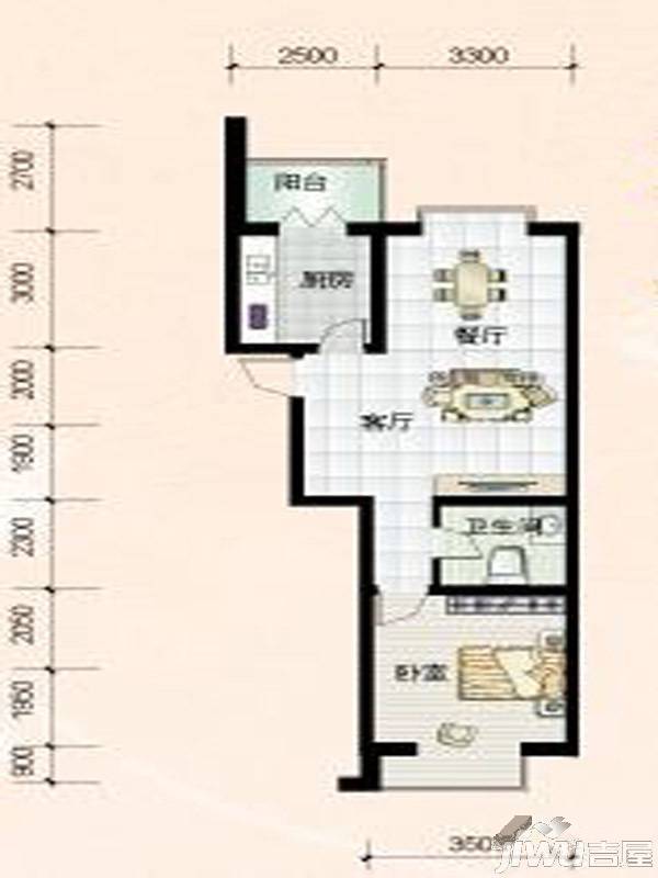 瑜芳园1室2厅1卫74.8㎡户型图