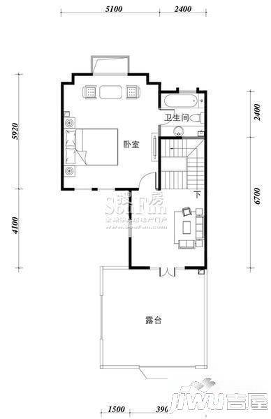 首创溪堤郡雅园1室1厅1卫户型图