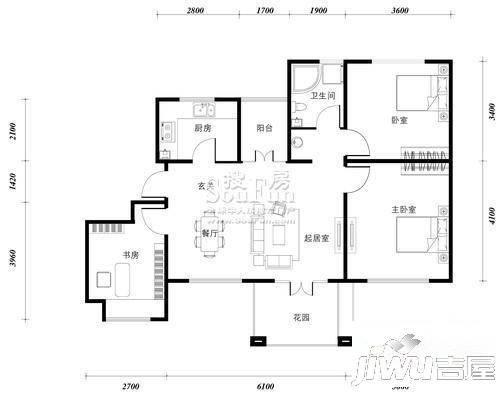 首创溪堤郡雅园3室2厅1卫户型图