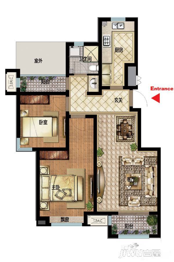 社会山东苑2室2厅1卫96㎡户型图